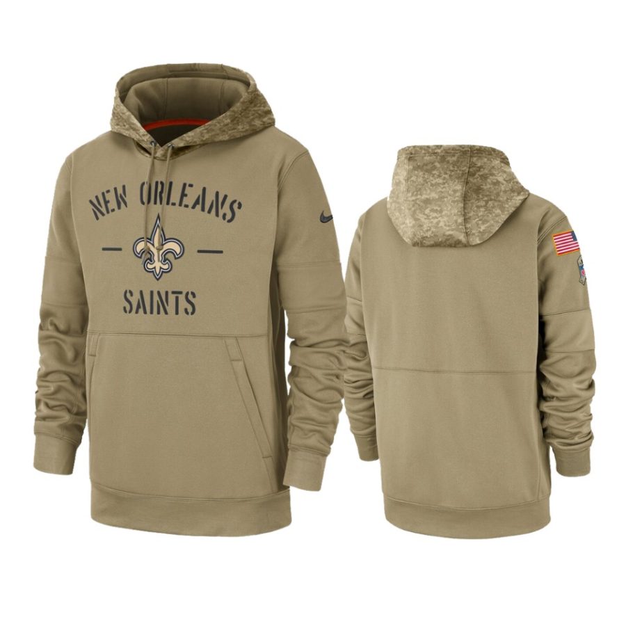 saints tan 2019 salute to service sideline therma hoodie