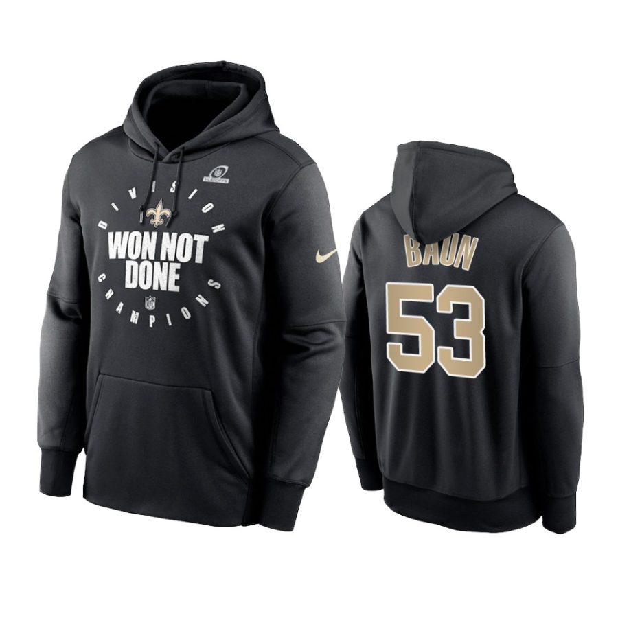 saints zack baun black 2020 nfc south division champions hoodie