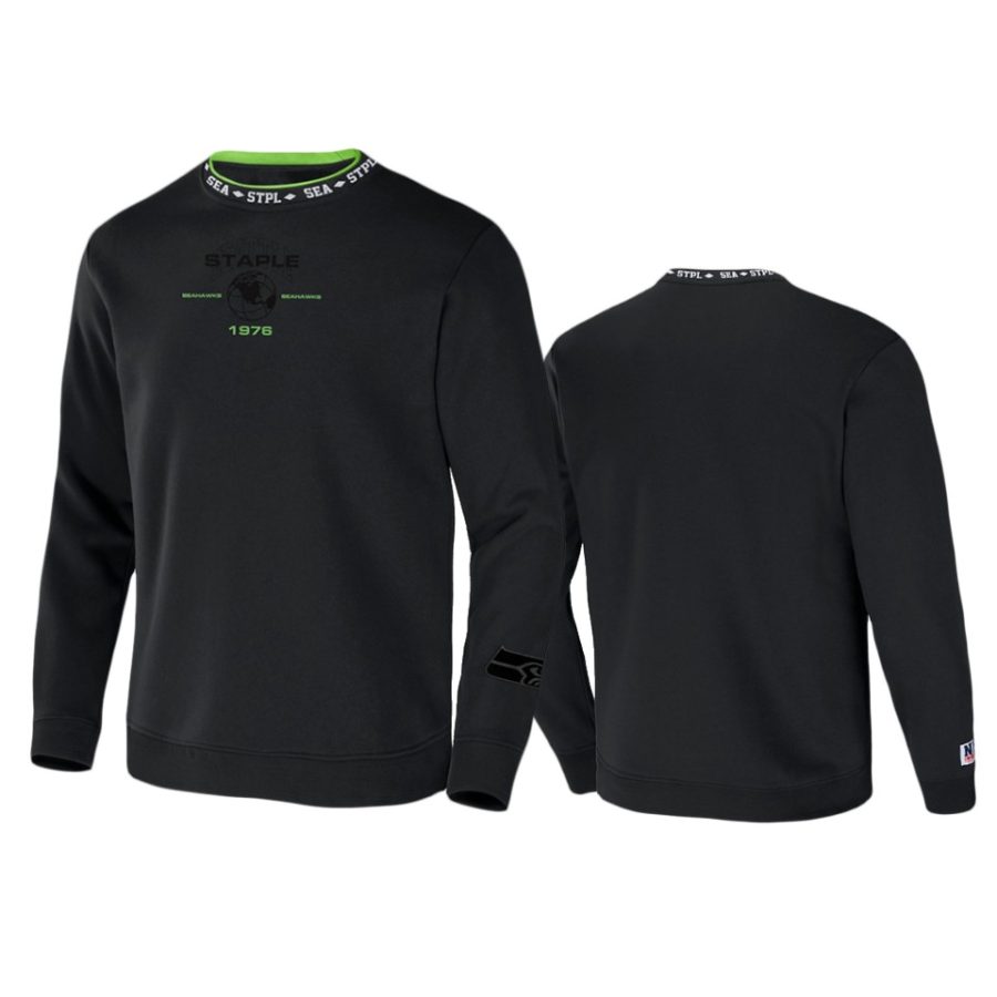 seahawks black staple globe pullover hoodie