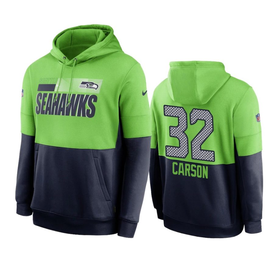 seahawks chris carson green navy sideline impact lockup hoodie