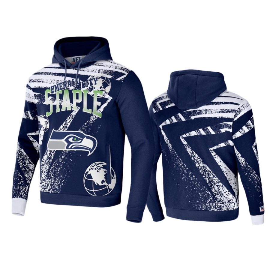 seahawks navy staple all over print hoodie