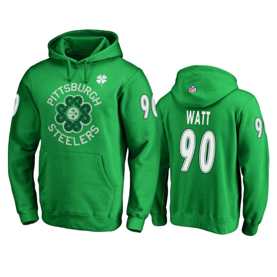 steelers 90 kelly green t.j. watt st. patricks day hoodie