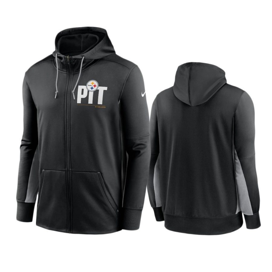 steelers black gray mascot performance full zip hoodie