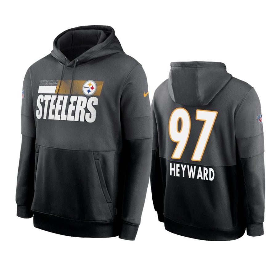 steelers cameron heyward charcoal black sideline impact lockup hoodie