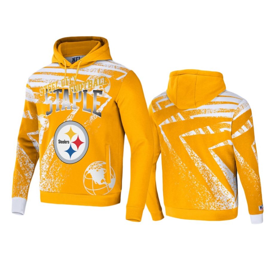 steelers gold staple all over print hoodie