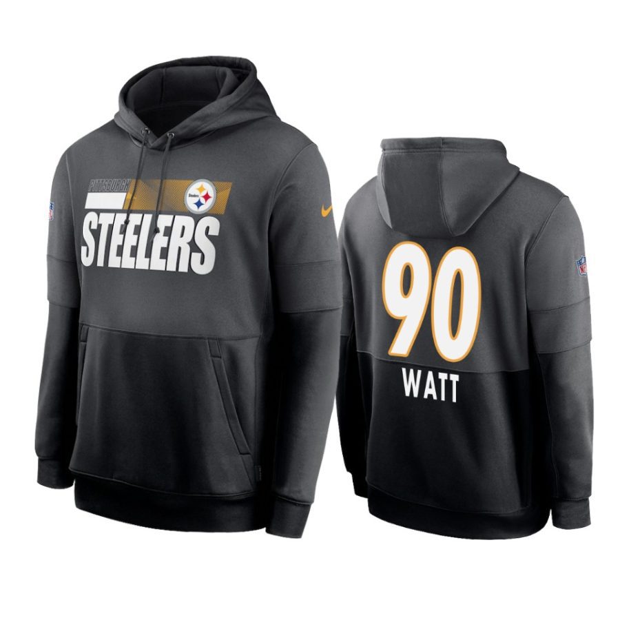 steelers t.j. watt charcoal black sideline impact lockup hoodie