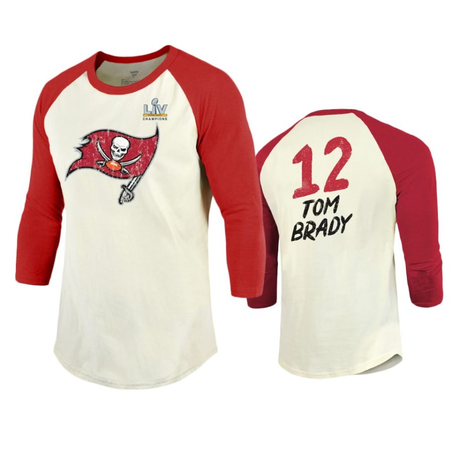 tampa bay buccaneers tom brady cream red super bowl lv champions name number raglan t shirt