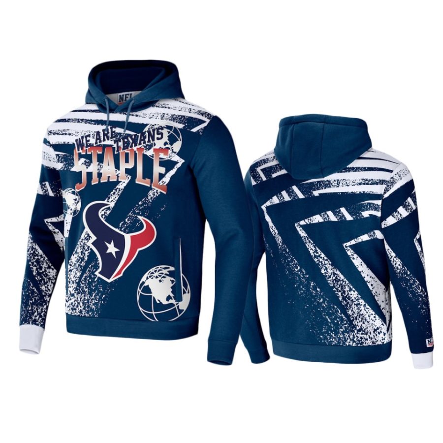 texans navy staple all over print hoodie