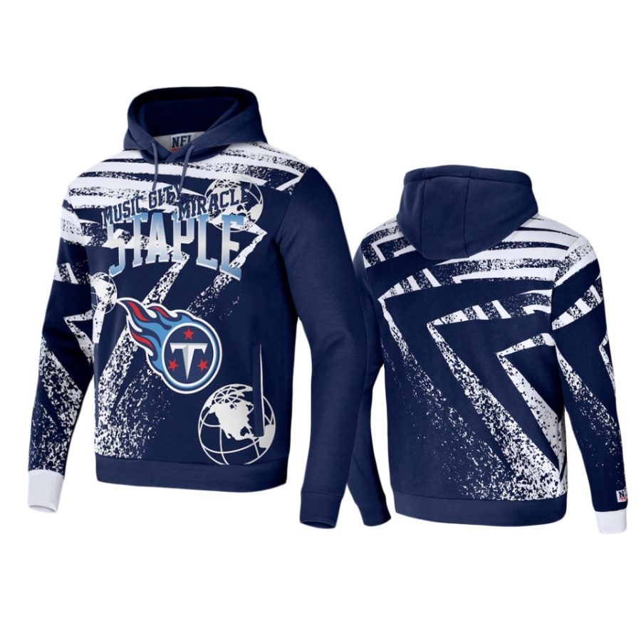 titans navy staple all over print hoodie