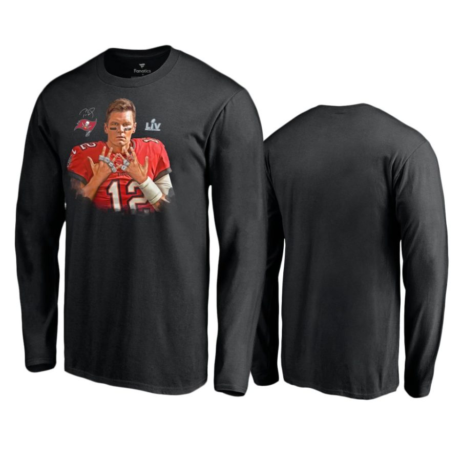 tom brady tampa bay buccaneers black super bowl lv champions 7 rings long sleeve t shirt