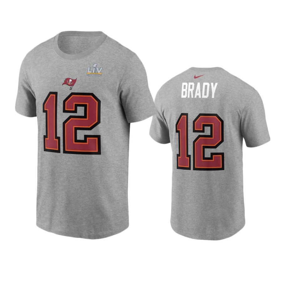 tom brady tampa bay buccaneers gray super bowl lv champions name number t shirt