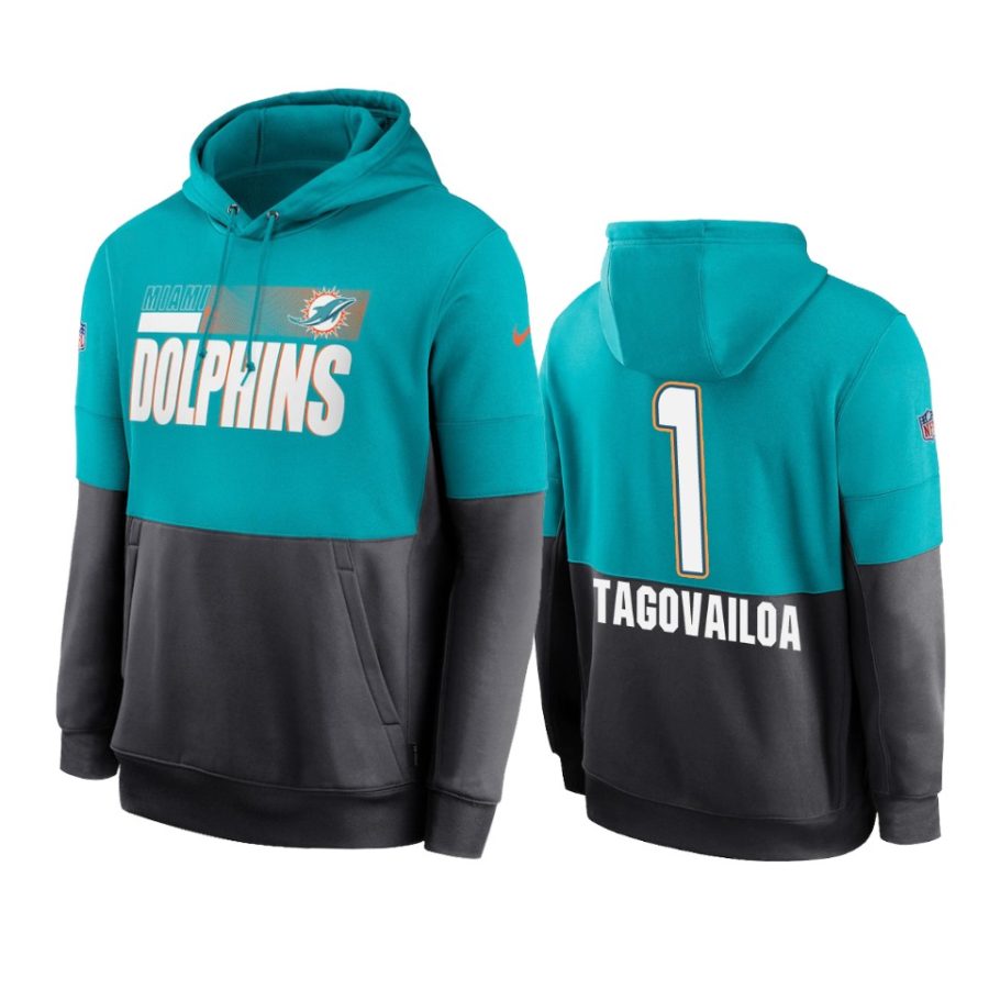 tua tagovailoa dolphins aqua charcoal sideline impact lockup hoodie