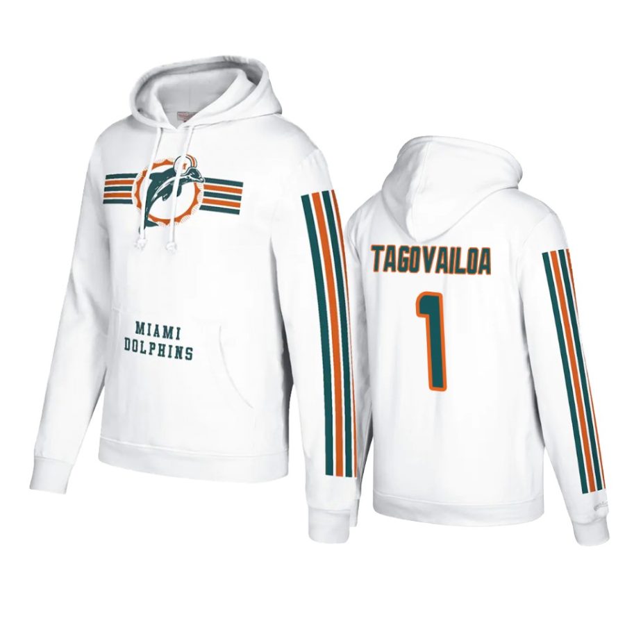 tua tagovailoa dolphins white three stripe hoodie