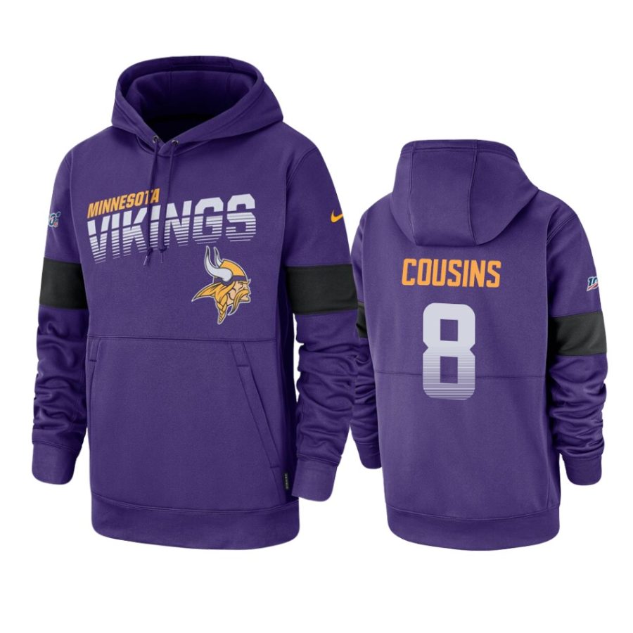 vikings kirk cousins purple sideline team logo 100th season hoodie