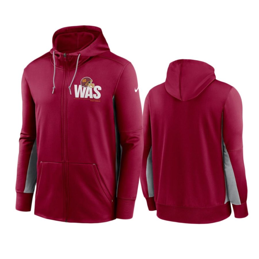 washington football team burgundy gray mascot performance full zip hoodie