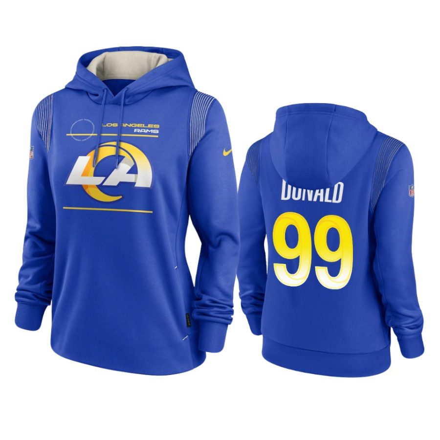 women aaron donald rams royal sideline performance pullover hoodie