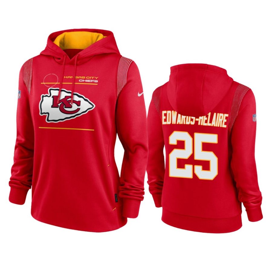 women clyde edwards helaire chiefs red sideline performance pullover hoodie