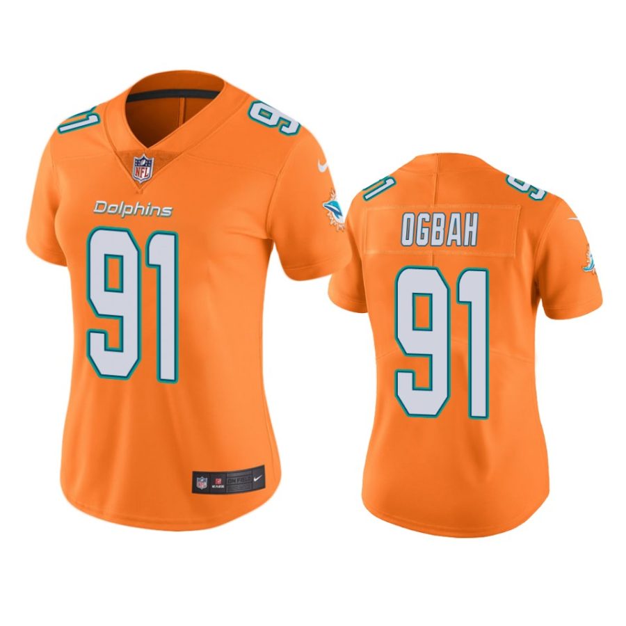 women dolphins emmanuel ogbah orange color rush limited jersey