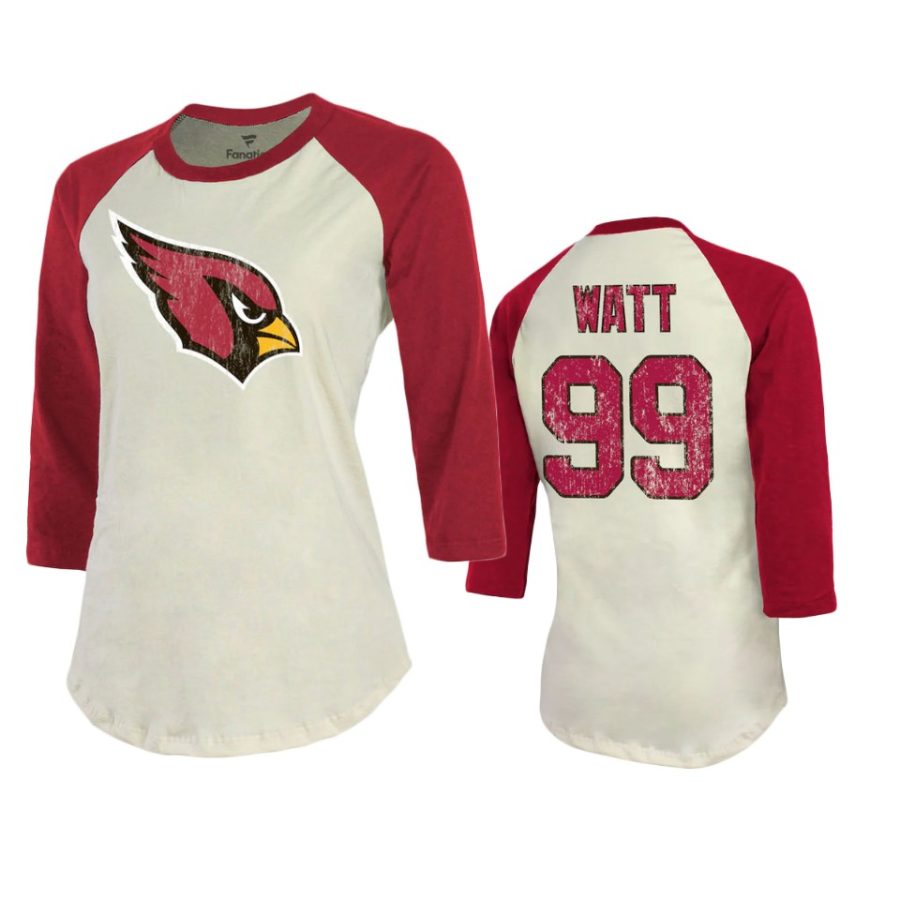 women j.j. watt cardinals cream cardinal raglan t shirt