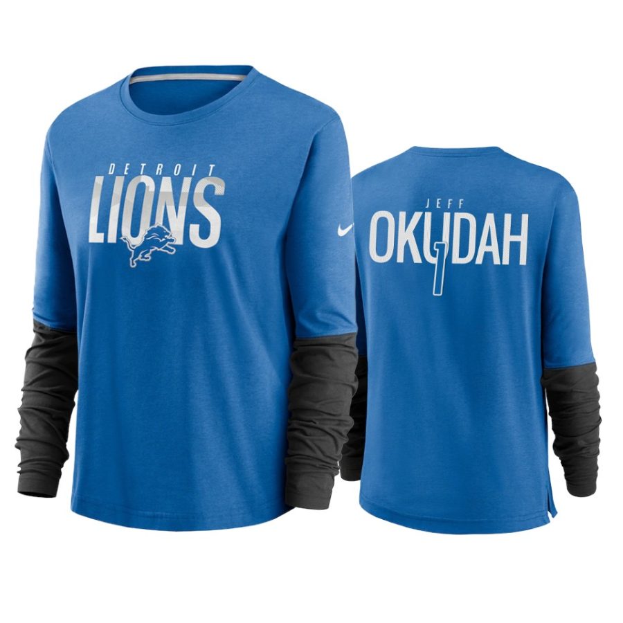 women jeff okudah lions blue city mascot breathe t shirt