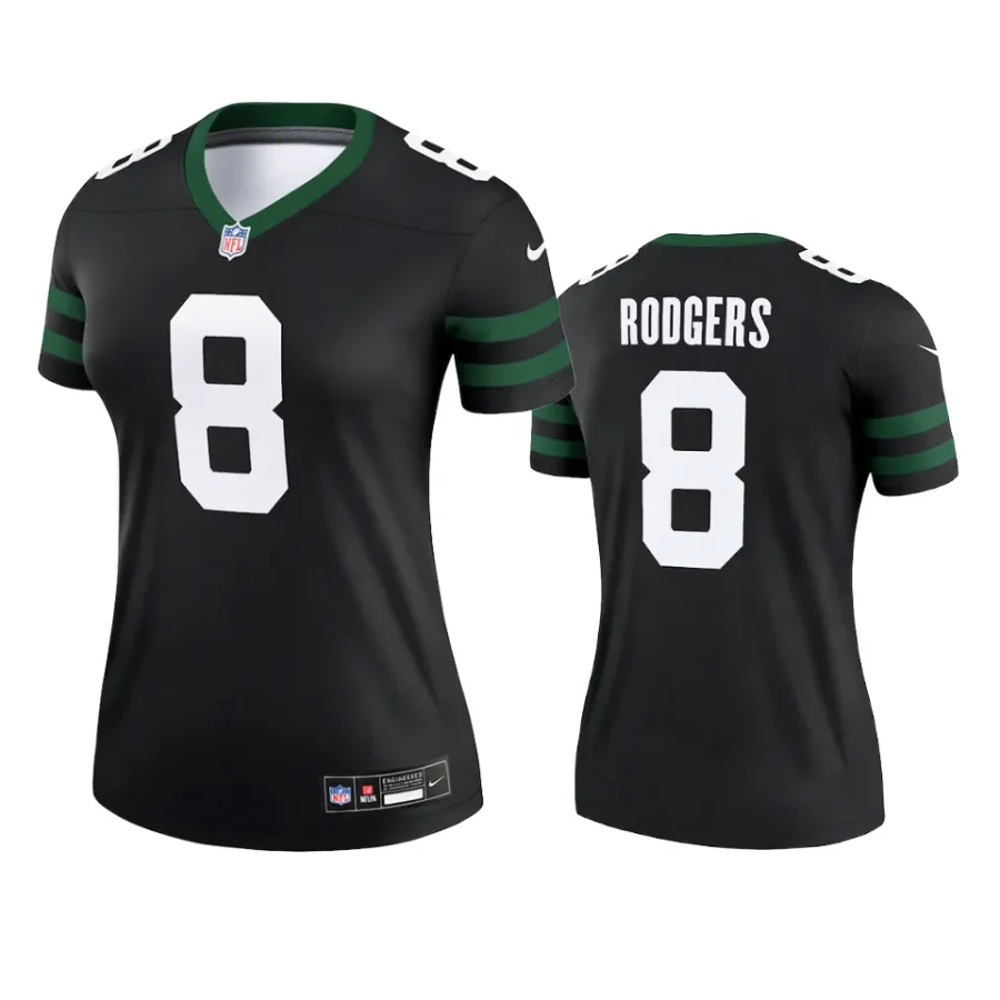 women jets aaron rodgers legacy black 2024 alternate jersey 0