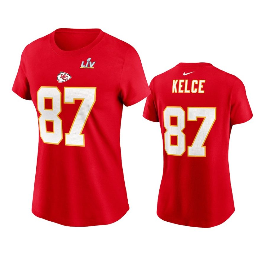 women kansas city chiefs travis kelce red super bowl lv name number t shirt