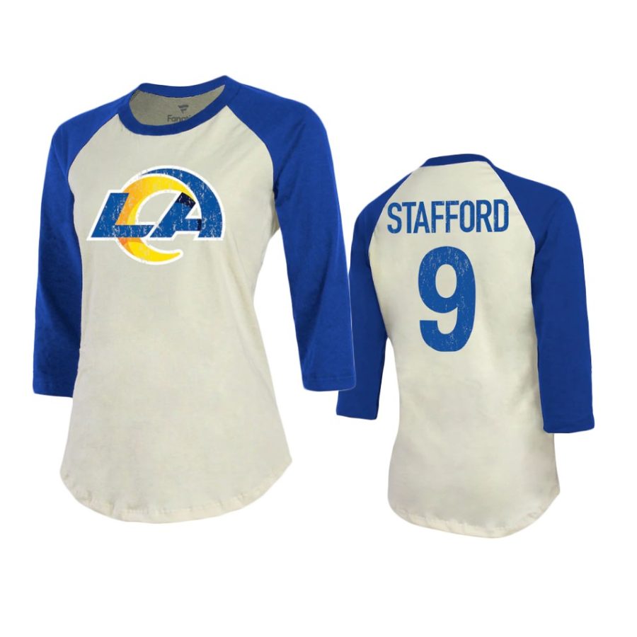 women matthew stafford rams cream royal raglan t shirt