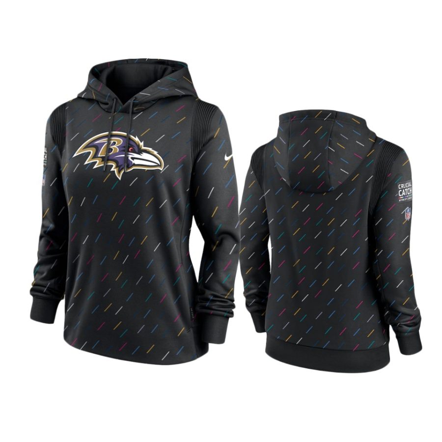 women ravens anthracite 2021 nfl crucial catch therma pullover hoodie