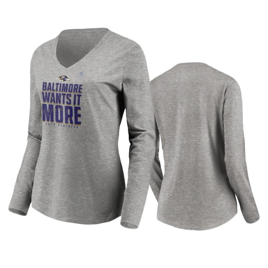 women ravens gray 2020 nfl playoffs long sleeve t shirt