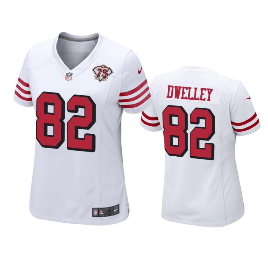 women ross dwelley 49ers 75th anniversary white jersey