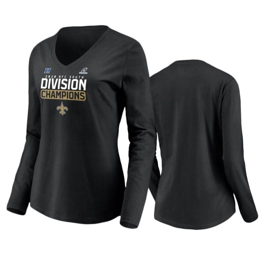 women saints black 2020 nfc south division champions long sleeve t shirt