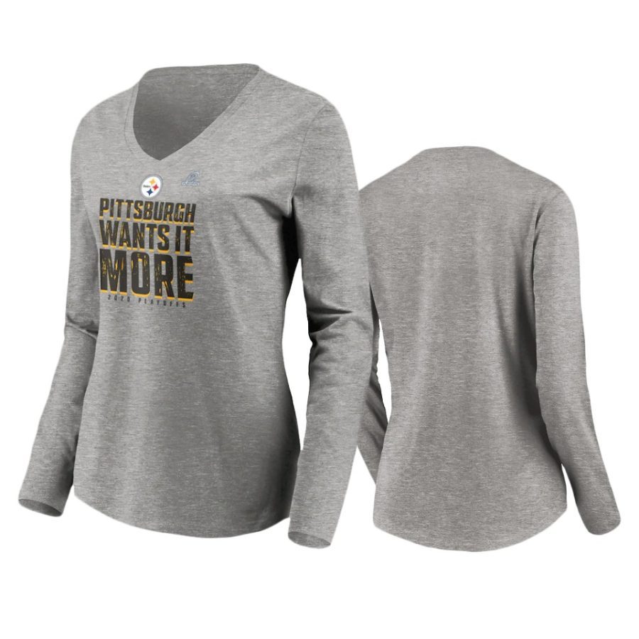 women steelers heather gray 2020 nfl playoffs shift long sleeve t shirt