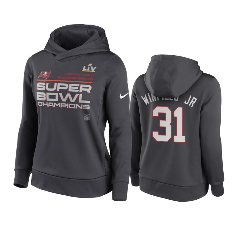 women tampa bay buccaneers antoine winfield jr. anthracite super bowl lv champions trophy hoodie