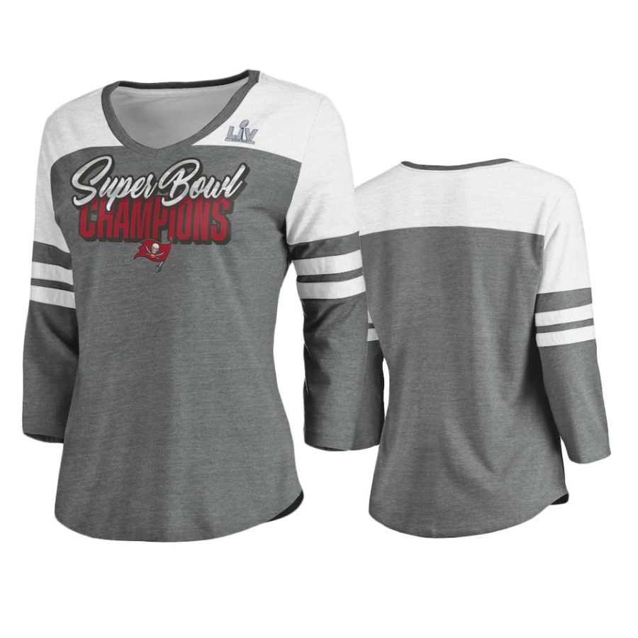 women tampa bay buccaneers gray white super bowl lv champions post pattern raglan t shirt