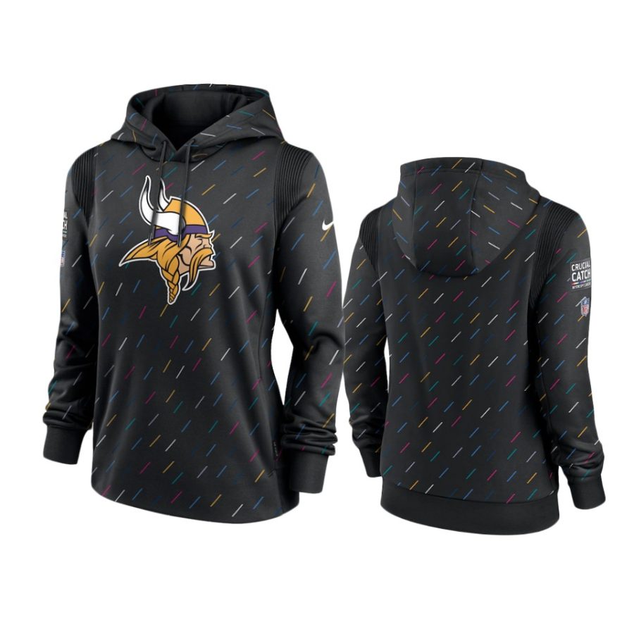 women vikings anthracite 2021 nfl crucial catch therma pullover hoodie