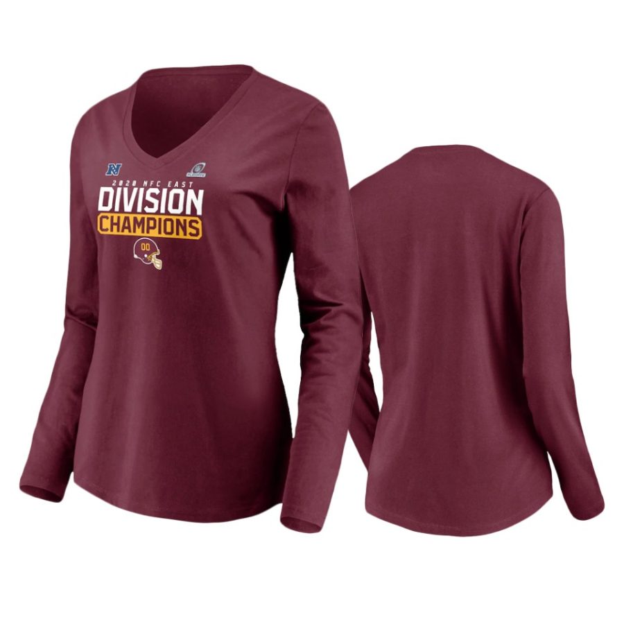 women washington football team burgundy 2020 nfc east division champions long sleeve t shirt