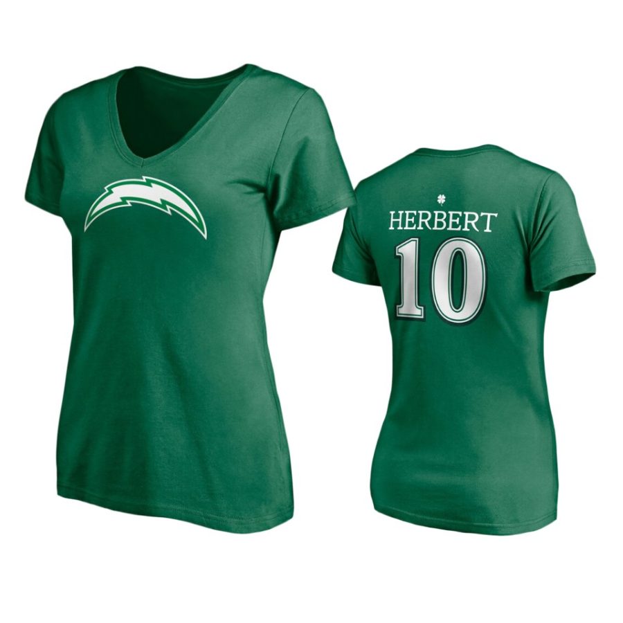 women womens chargers justin herbert kelly green st. patricks day player icon t shirt