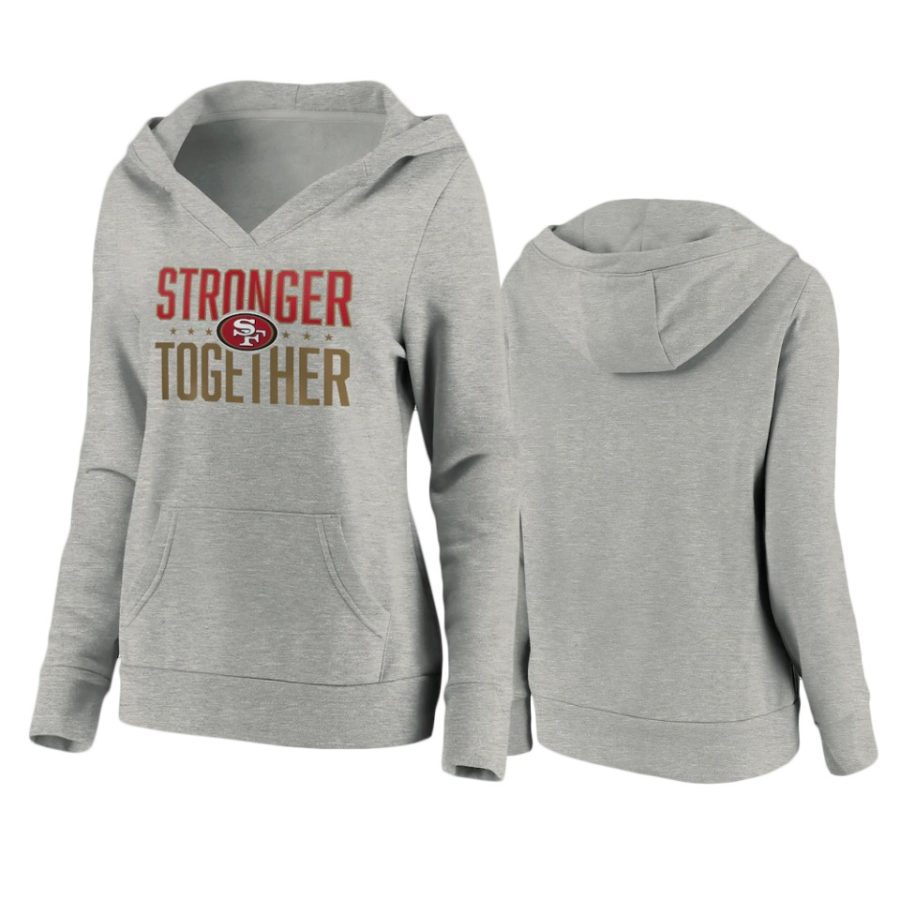 womens 49ers heather gray stronger together crossover neck hoodie