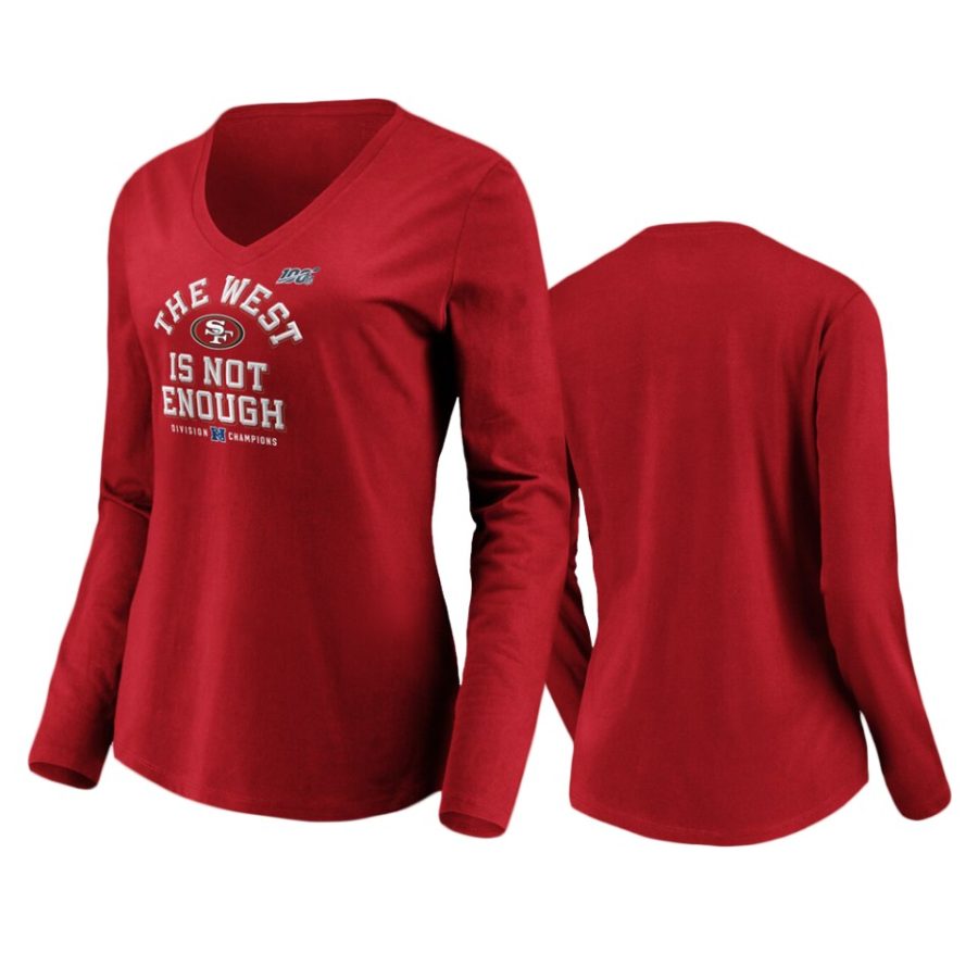 womens 49ers scarlet 2019 nfc west division champions cover two long sleeve t shirt