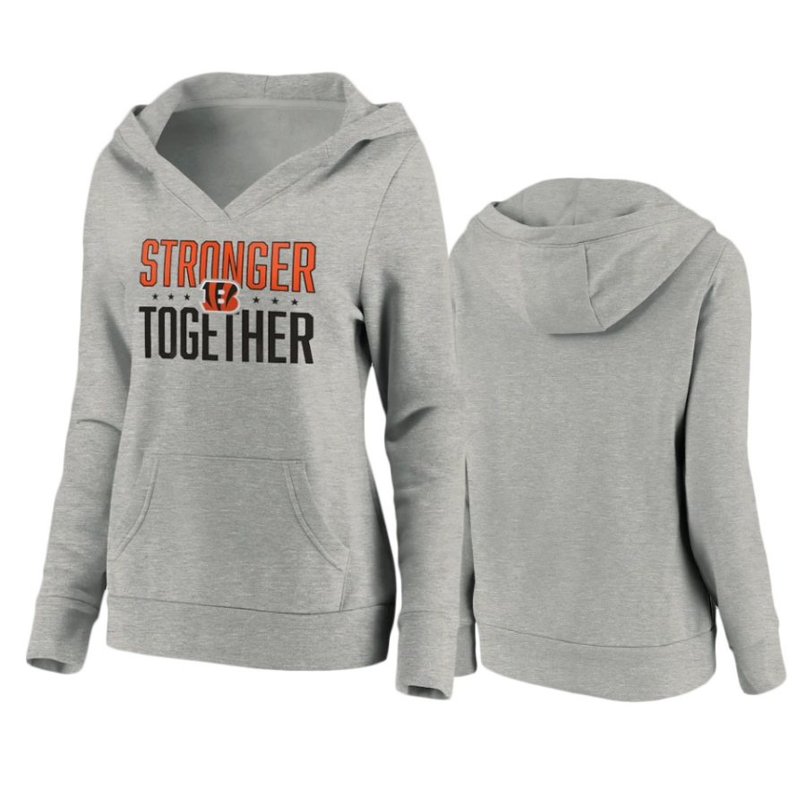 womens bengals heather gray stronger together crossover neck hoodie