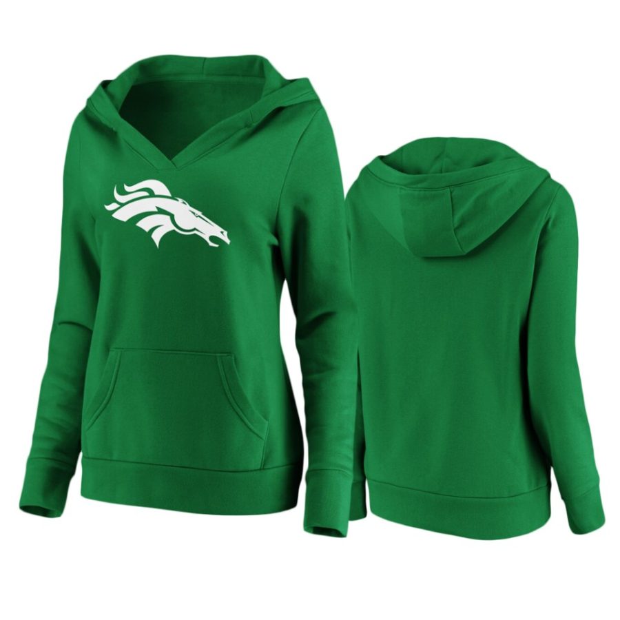 womens broncos green st. patricks day white logo hoodie