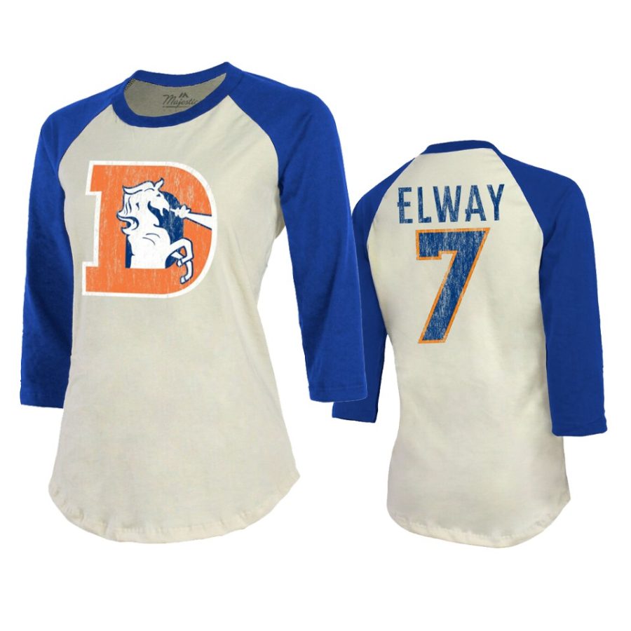 womens broncos john elway cream royal vintage inspired raglan t shirt