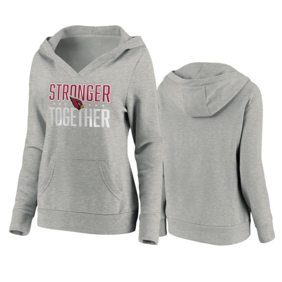 womens cardinals heather gray stronger together crossover neck hoodie