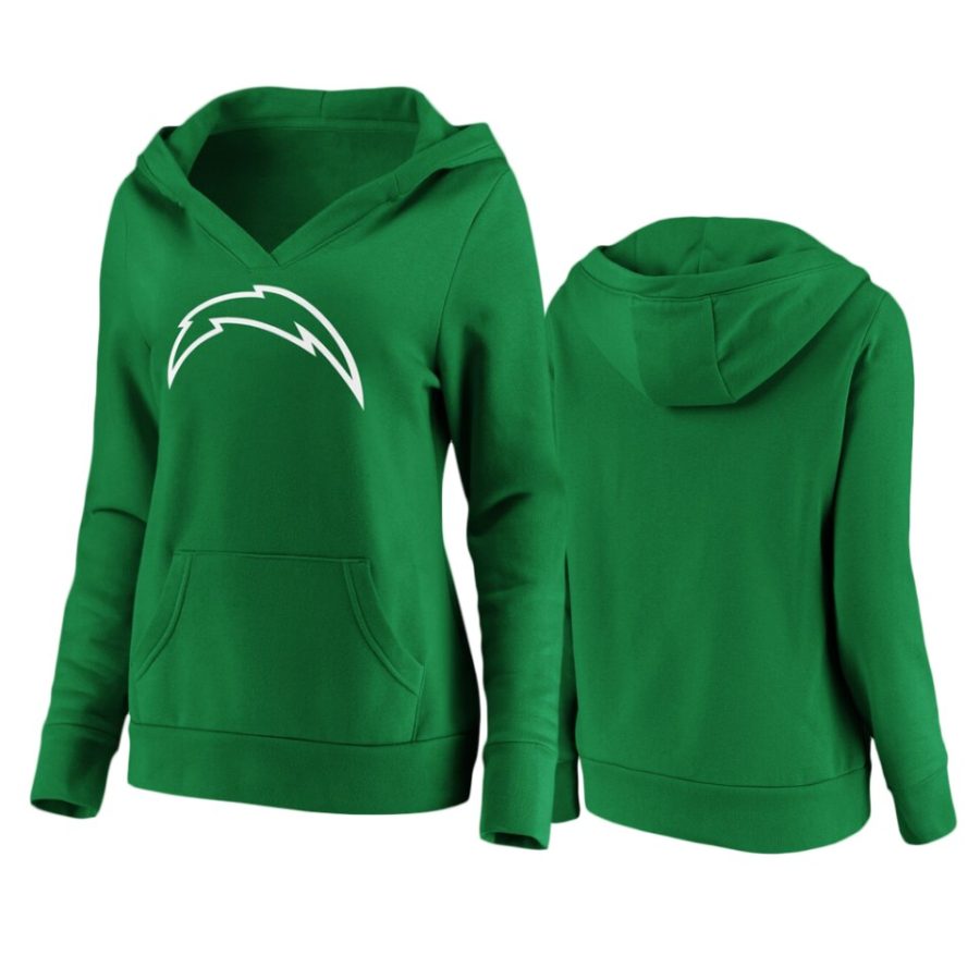 womens chargers green st. patricks day white logo hoodie