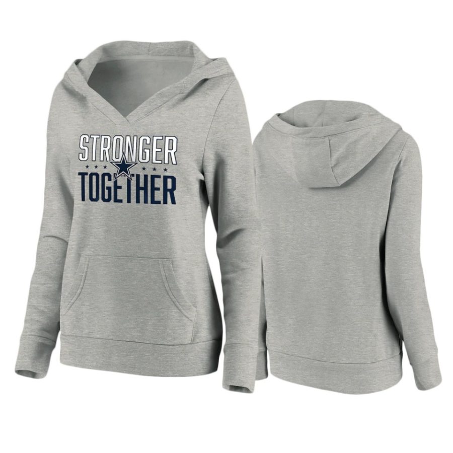 womens cowboys heather gray stronger together crossover neck hoodie