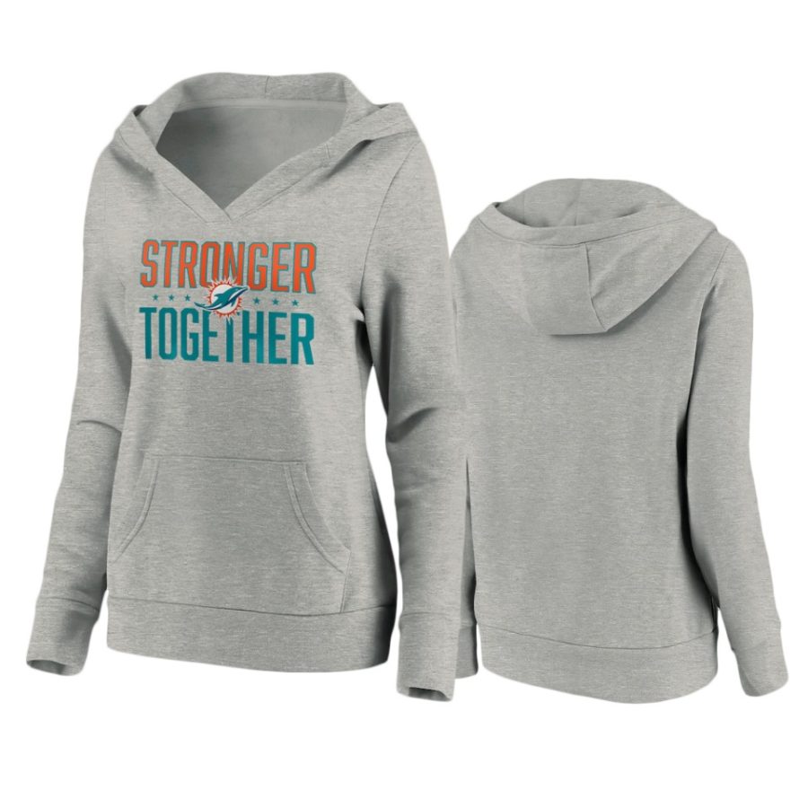 womens dolphins heather gray stronger together crossover neck hoodie