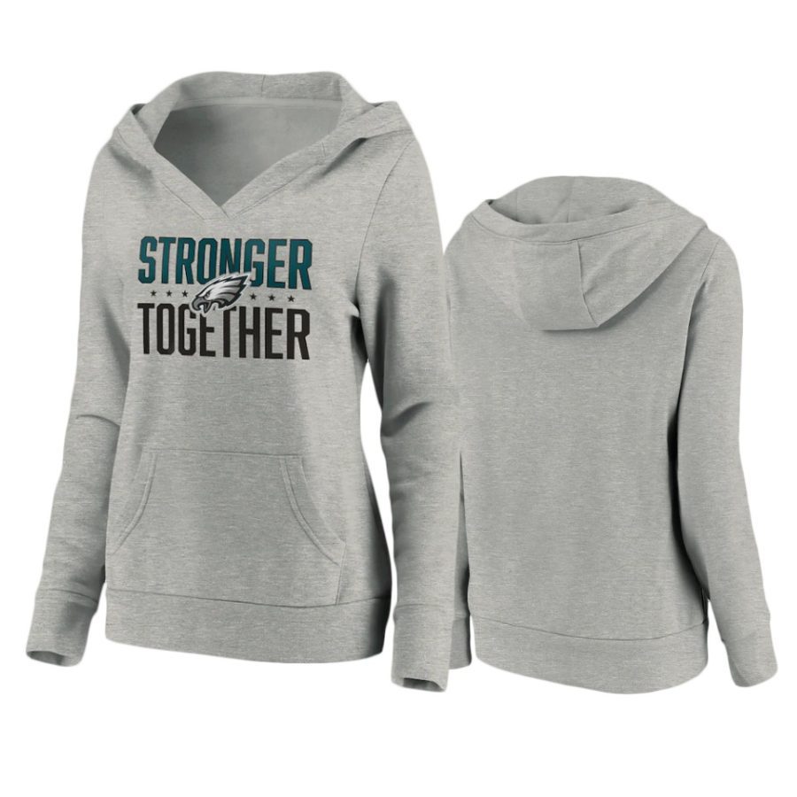 womens eagles heather gray stronger together crossover neck hoodie