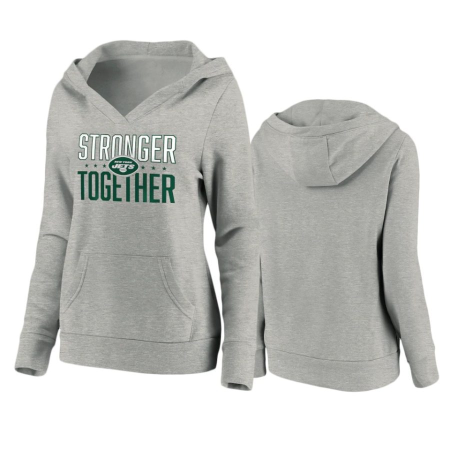 womens jets heather gray stronger together crossover neck hoodie