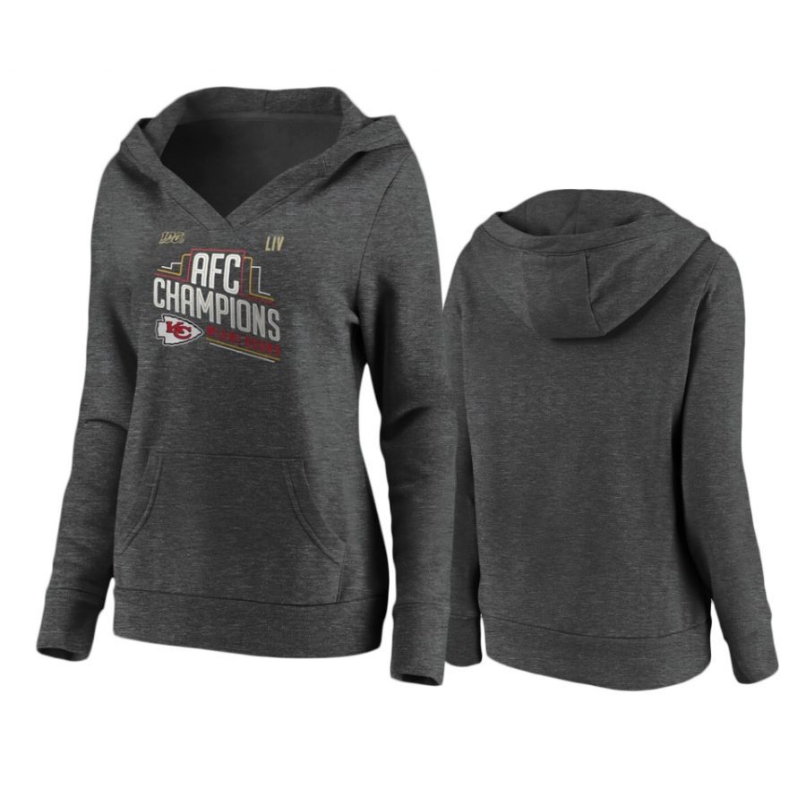 womens kansas city chiefs heather charcoal 2019 afc champions locker room crossover hoodie