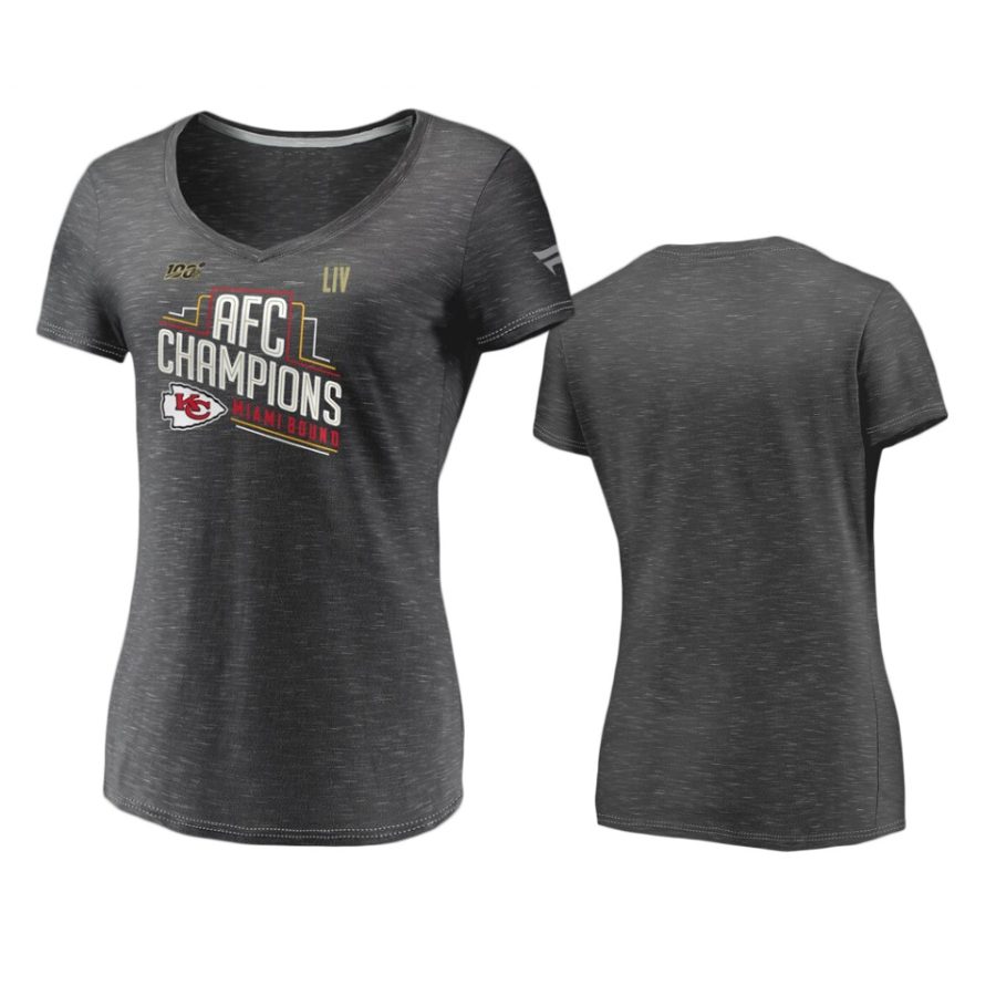 womens kansas city chiefs heather charcoal 2019 afc champions locker room t shirt